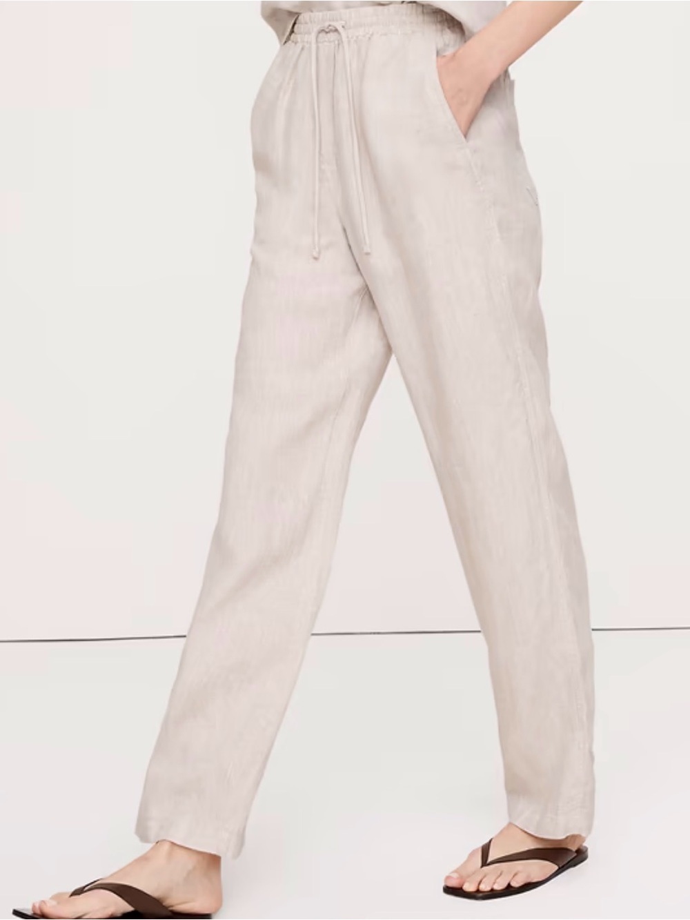 Banana Republic straight high rise Wide Leg  Pants Linen Blend Tan/Beige size M